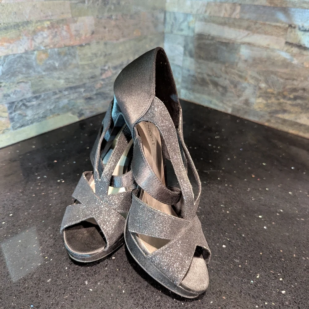 NEW Black Satin Beaded‎ Heels